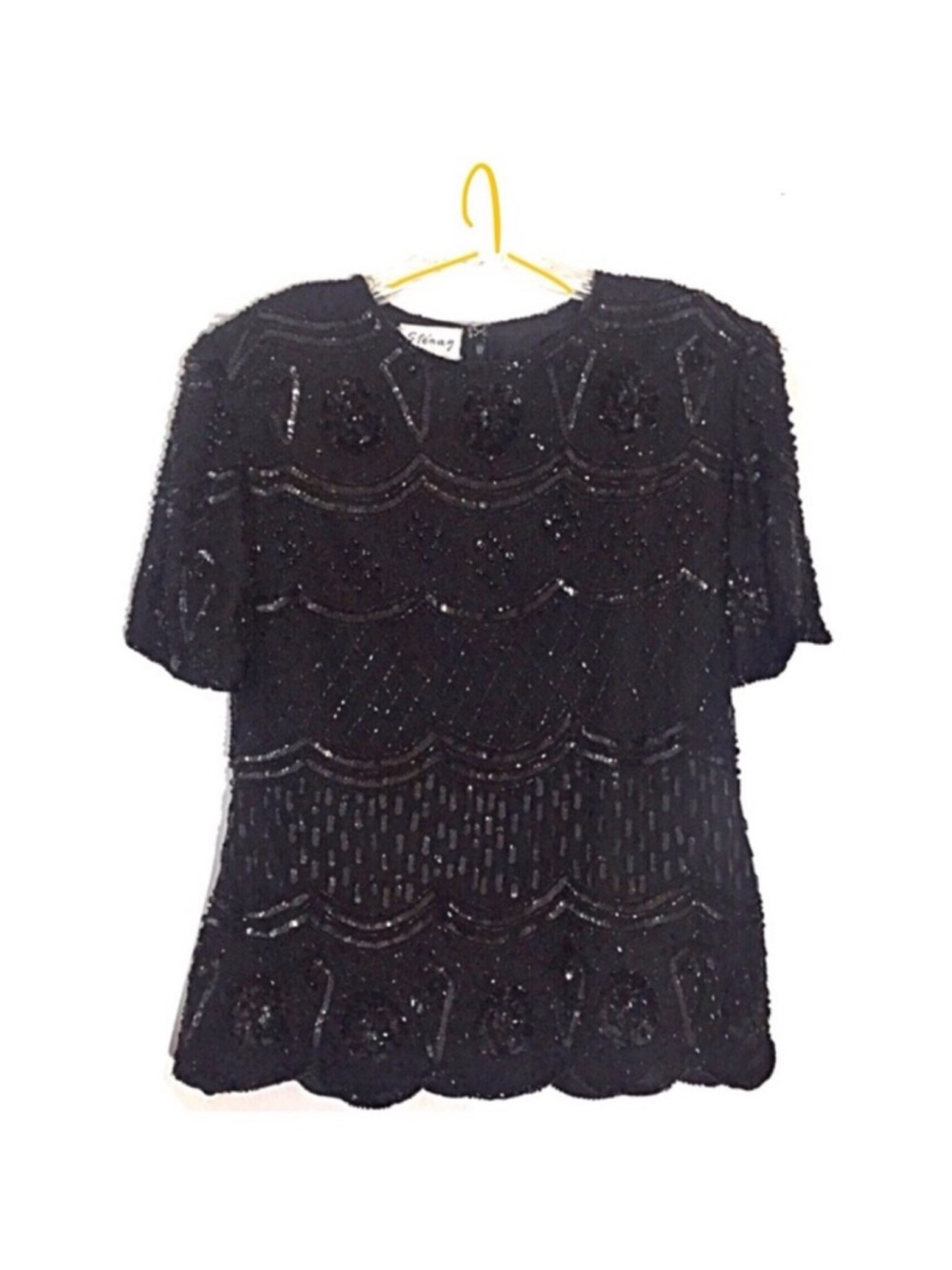 Vintage Sténay Hand Beaded All Silk Top in Black